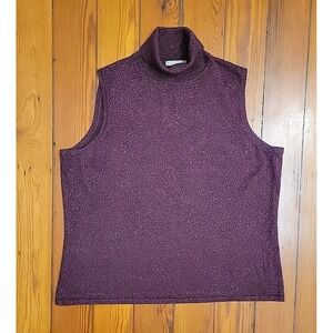 Kate Hills Sleevless Turtleneck Burgundy Size 1X Metallic Comfy Ribbed